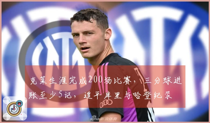 克莱生涯完成200场比赛，三分球进账至少5记，追平库里与哈登纪录